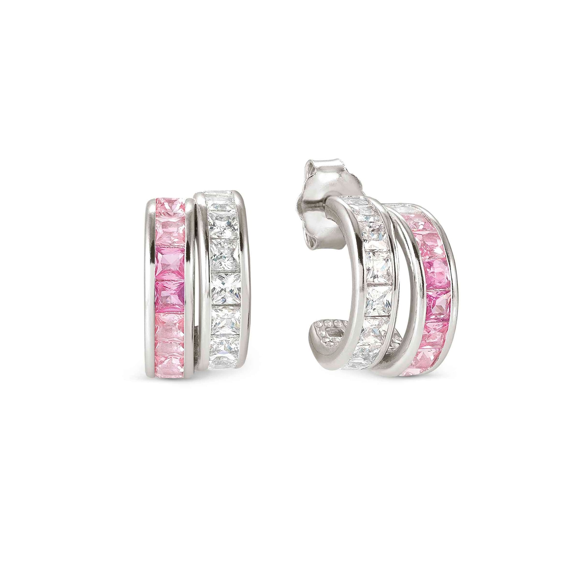 Nomination DAYTONIGHT Doppelte Creolen aus Sterling Silber - Zirkonia besetzt - Weiß - Rosa – Ansicht 2