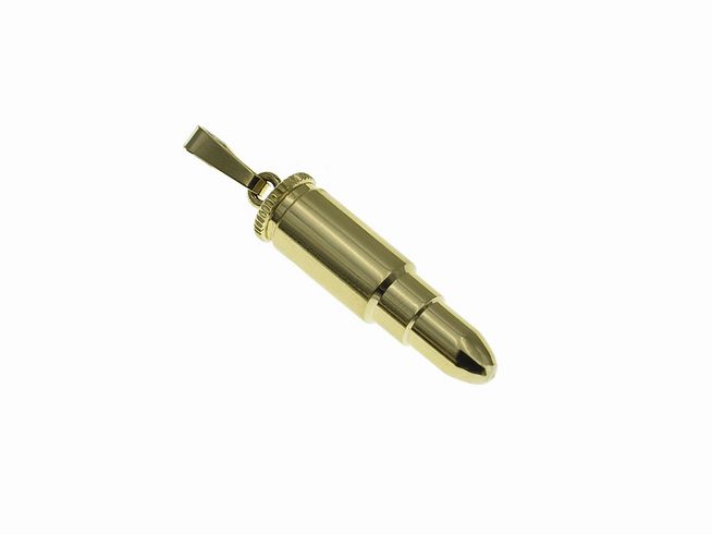 Silber Anhänger Gold auf Silber Patrone echt Silber von Juwelier Harnisch, vergoldet in Gelbgold, edles Design in Form einer Patronenhülse. Ideal als auffälliger Schmuck.