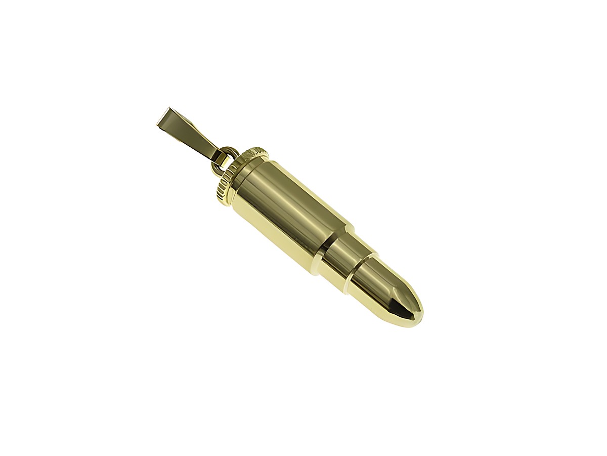 Silber Anhänger Gold auf Silber Patrone echt Silber von Juwelier Harnisch, vergoldet in Gelbgold, edles Design in Form einer Patronenhülse. Ideal als auffälliger Schmuck.