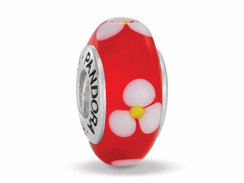 Muranoglas rot + Blumen PANDORA Sterling Silber 790622 - Moments
