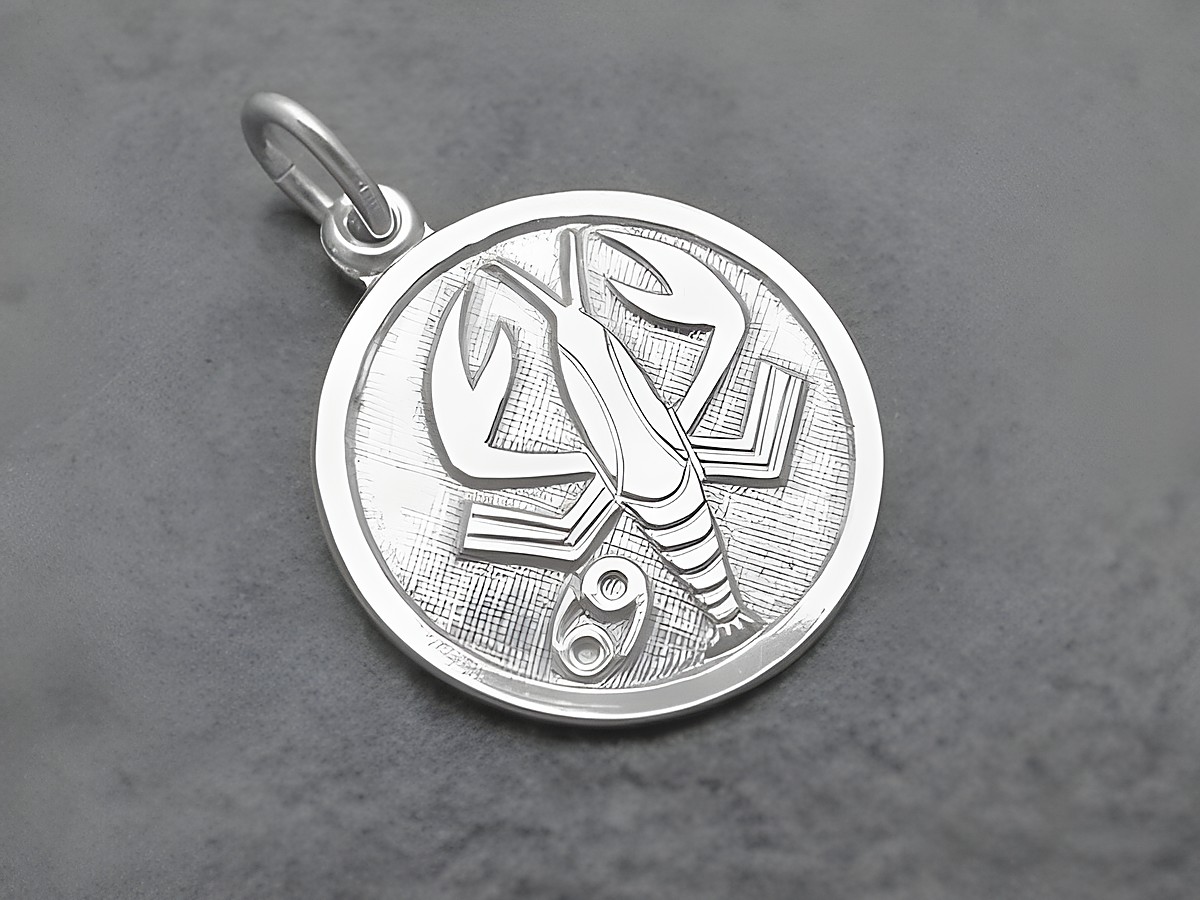 Silber Anhänger - Sternzeichen Krebs - Rund - teilmattiert von Juwelier Harnisch mit dem Krebs-Symbol und der Zahl 69, ideal für Astrologie-Fans.