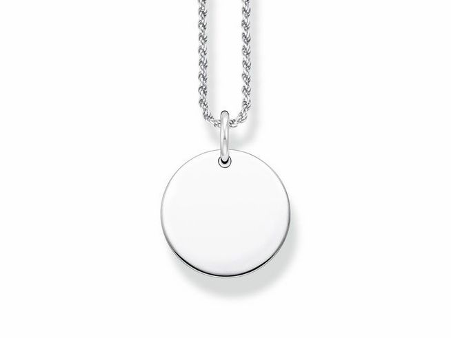 Silberne Gravur Kette mit rundem Anhänger von Thomas Sabo, Modell KE2133-001-21-L50, 50 cm lang, schlichte Eleganz, ideal für persönliche Gravuren.