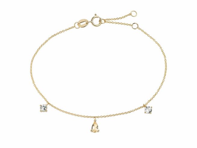 Gelbgold Kareekette mit zwei quadratischen und einem tropfenförmigen Kristallanhänger, Hersteller: Xenox, Modell: Xenox Gold Armband XG4548G, Echt Gold Armbänder und Fußketten, 375 Gold.