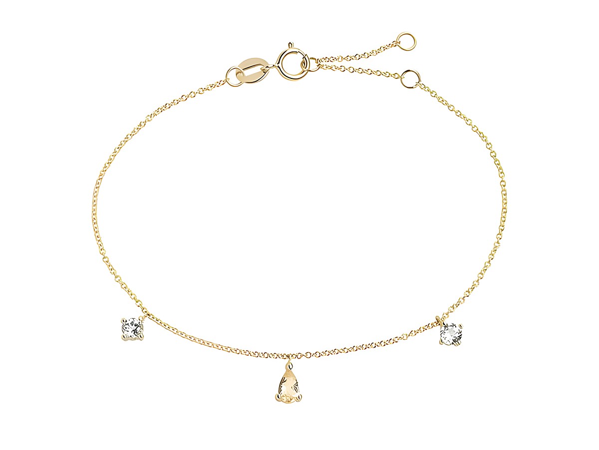 Gelbgold Kareekette mit zwei quadratischen und einem tropfenförmigen Kristallanhänger, Hersteller: Xenox, Modell: Xenox Gold Armband XG4548G, Echt Gold Armbänder und Fußketten, 375 Gold.
