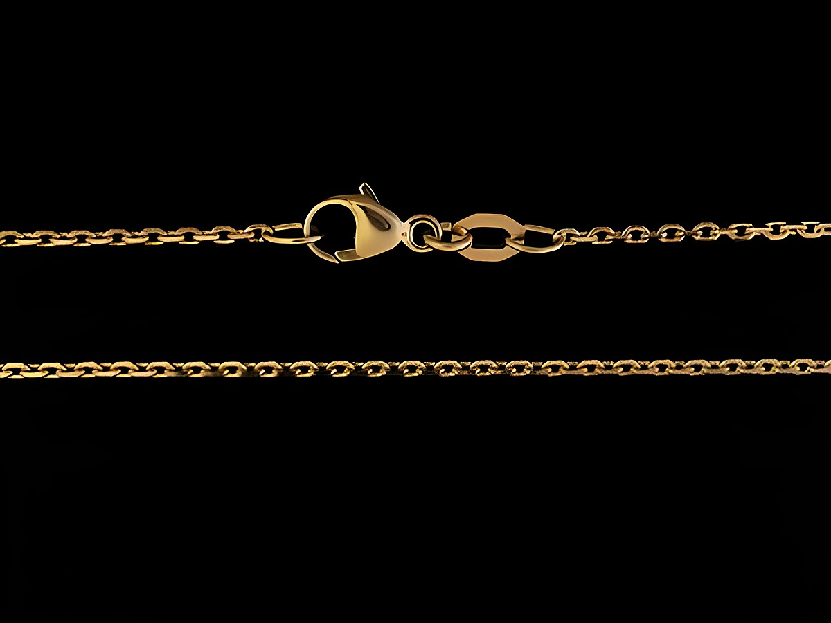 Anker Kette aus Gold 750 mit diamantierter Oberfläche in 50 cm Länge und 1 x 1 mm Stärke, Hersteller Juwelier Harnisch, Anker.