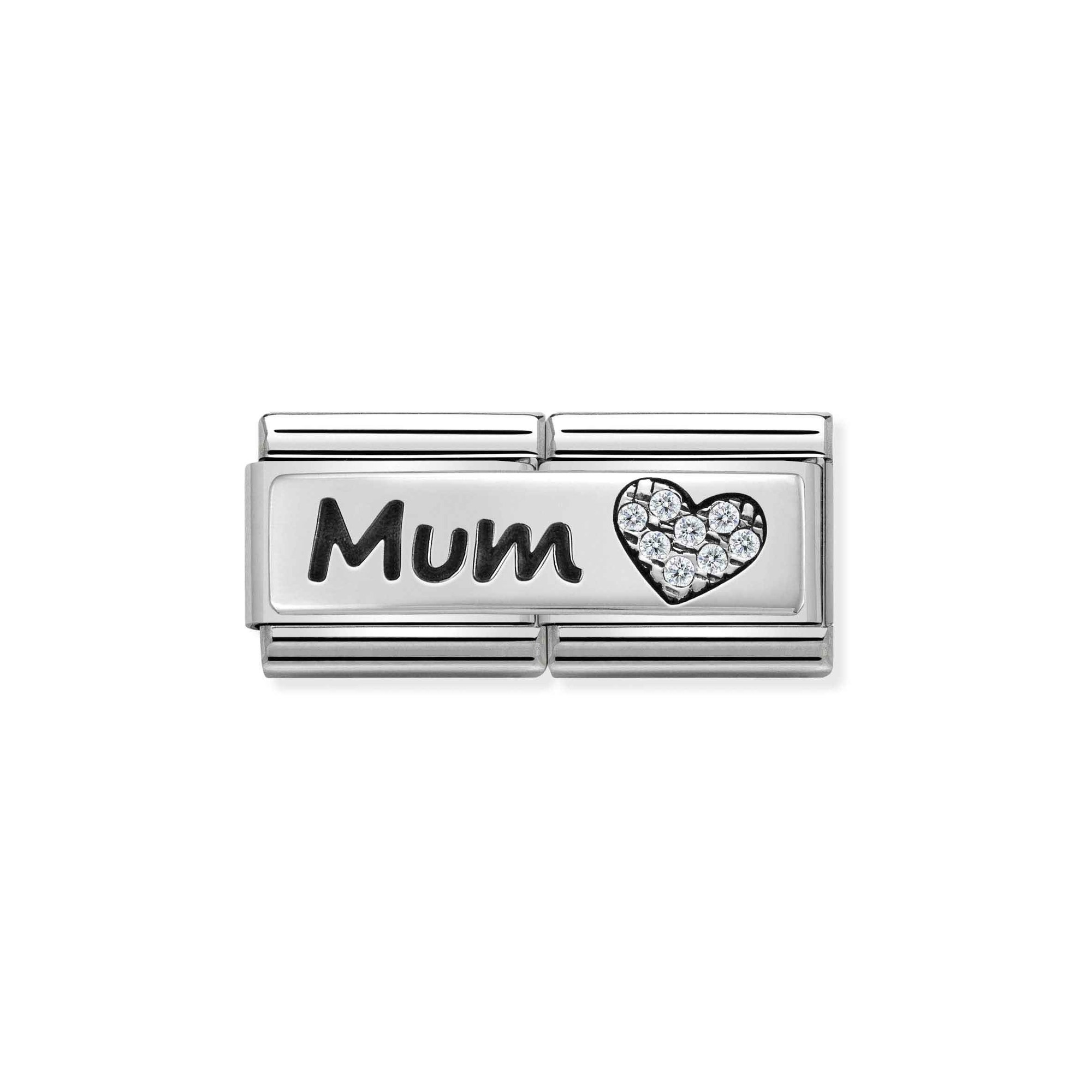 Nomination Composable Classic Double Charm Mum Herz - Edelstahl, Sterling Silber, Zirkonia
