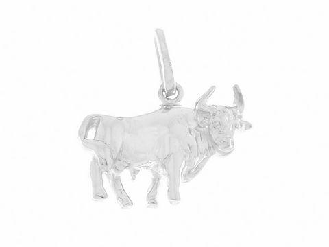 Stier Sternzeichen 925 Sterling Silber rhodiniert von Juwelier Harnisch, detailreicher Anhänger in Form eines Stiers, ideal als Schmuckstück für Tierkreiszeichen-Liebhaber.