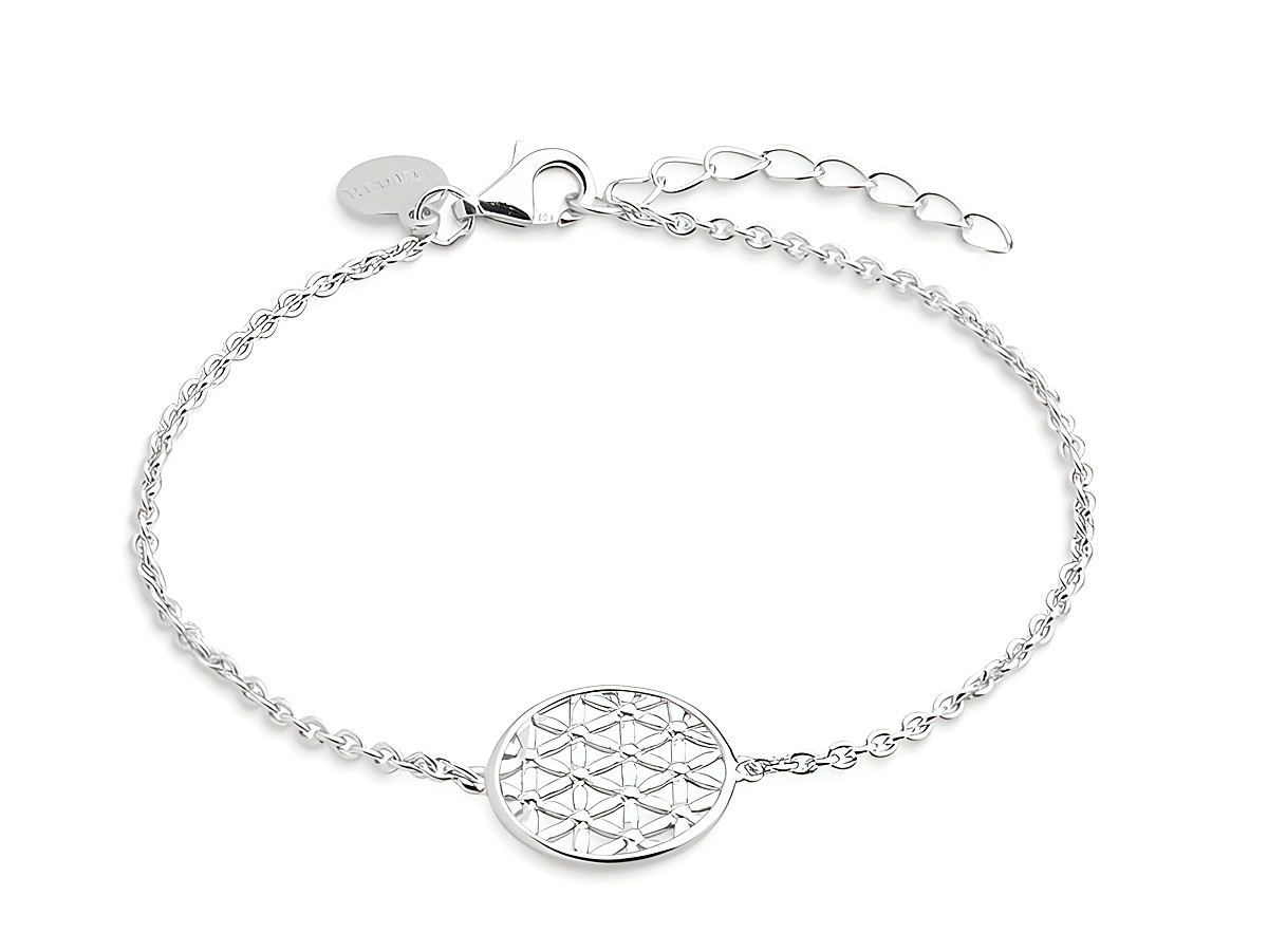 Xenox Sterling Silber Armband XS2899 mit einer Lebensblume aus Ankerkette in der Mitte, ein elegantes Design, verstellbar von 15 bis 20 cm, ideal für jeden Anlass.