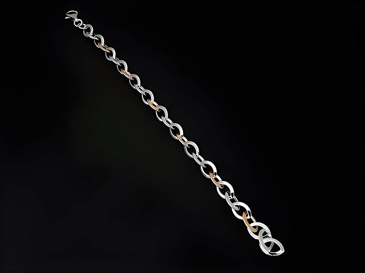 Armband Weitanker in Silber bicolor mit rosé vergoldeten mattierten Elementen, 19 cm lang, hergestellt von Juwelier Harnisch, ohne Stein. – Ansicht 2