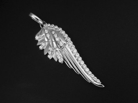 Engel Flügel Anhänger aus 925 Sterling Silber, rhodiniert und funkelnd mit Zirkonia besetzt, Hersteller Juwelier Harnisch, elegant und ansprechend gestaltet.