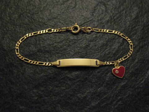 Gold Gravur Armband mit rotem Herz bis 16 cm, Hersteller Juwelier Harnisch, elegantes Design mit gravierbarem Element, ideal als persönliches Geschenk oder Schmuckstück.