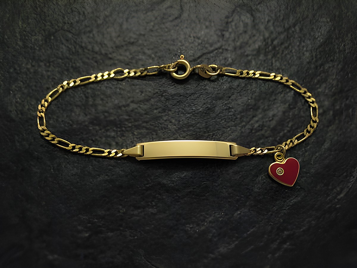 Gold Gravur Armband mit rotem Herz bis 16 cm, Hersteller Juwelier Harnisch, elegantes Design mit gravierbarem Element, ideal als persönliches Geschenk oder Schmuckstück.