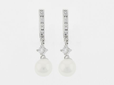 301753-0 Silber rhodierte Creolen mit Süßwasser Zuchtperlen und Zirkonia, elegante Perlen Ohrringe von Juwelier Harnisch, ideal für besondere Anlässe.