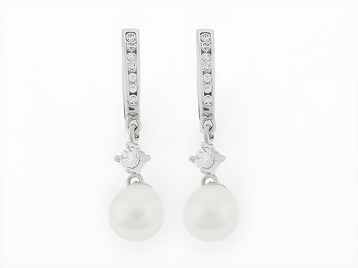 Silber rhodierte Creolen mit Süßwasser Zuchtperlen und Zirkonia, elegante Perlen Ohrringe von Juwelier Harnisch, ideal für besondere Anlässe.