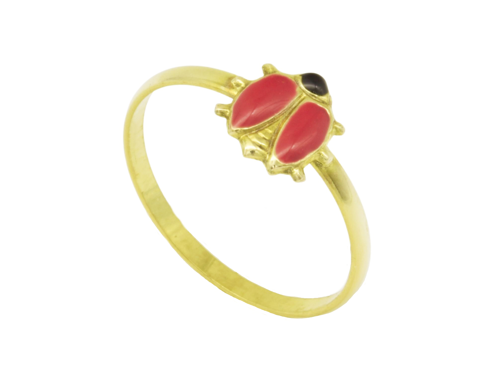 Ring Marienkäfer Kinderschmuck DESIGN - Gelbgold poliert - Lack Rot Schwarz Gr. 42