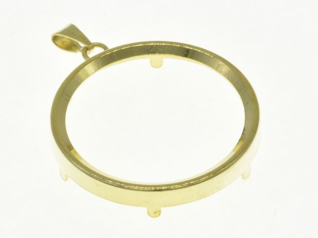 Münzfassung Anhänger aus 585 Gold, schlichtes Design für Münzen bis 23,9 mm Durchmesser, hergestellt von Juwelier Harnisch. Ideal für individuelle Schmuckstücke.