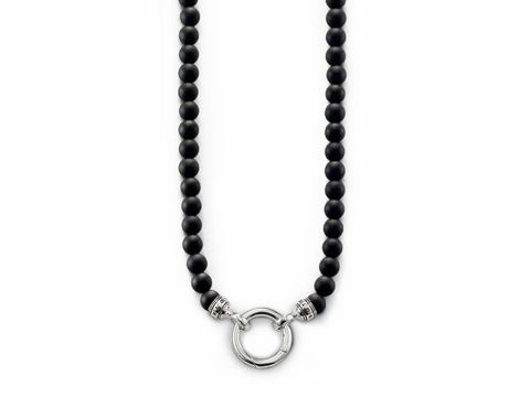 Thomas Sabo Kette KE1102-023-11-L aus Silber und Obsidian mit einer Länge von 90 cm, elegante Steinkette mit runden Obsidianperlen und ansprechendem Verschluss.