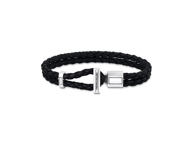 Silbernes Thomas Sabo A2148-682-11-L19 Armband aus schwarzem geflochtenem Leder mit schlichter Verschlussmechanik, Länge 19 cm, ideal für lässige und elegante Styles.