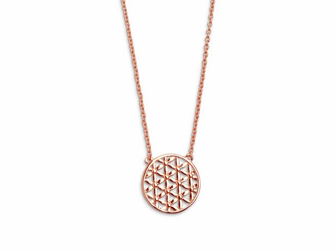 Xenox Sterling Silber Kette XS2898R mit Lebensblume Anhänger in roségold vergoldet, Ankerkette von 40 bis 45 cm, elegantes Design für einen stilvollen Look.