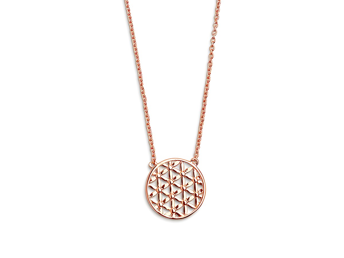 Xenox Sterling Silber Kette XS2898R mit Lebensblume Anhänger in roségold vergoldet, Ankerkette von 40 bis 45 cm, elegantes Design für einen stilvollen Look.