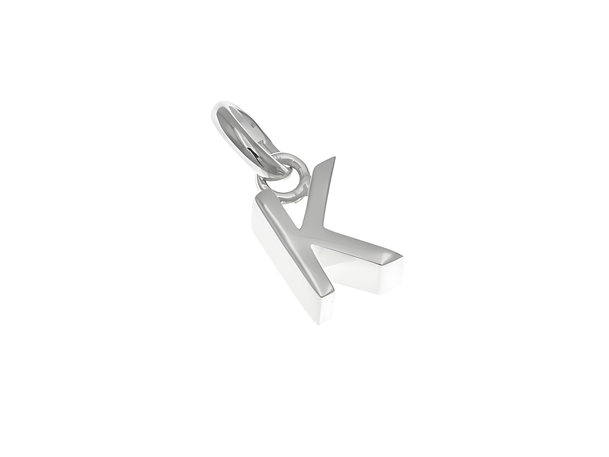 Anhänger aus poliertem Sterling Silber in Form des Buchstabens K, hergestellt von Juwelier Harnisch, elegant und modern, ideal als persönliches Schmuckstück oder Geschenk.