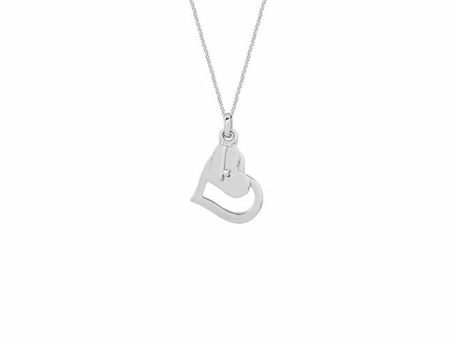 Xenox Sterling Silber Kette XS3421 mit einer Ankerkette von 40-45 cm, versehen mit einem herzförmigen Anhänger und einem Schlüssel, Teil der LOVE STORY Kollektion.
