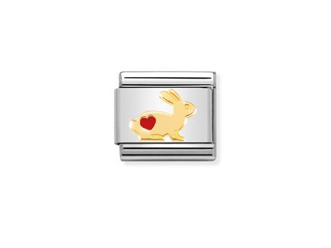 Hase mit Herz aus emailliertem Gold auf silbernem Hintergrund, Hersteller Nomination, Modell Classic Emaille 030272 46, ideal für eine einzigartige Schmuckkollektion.