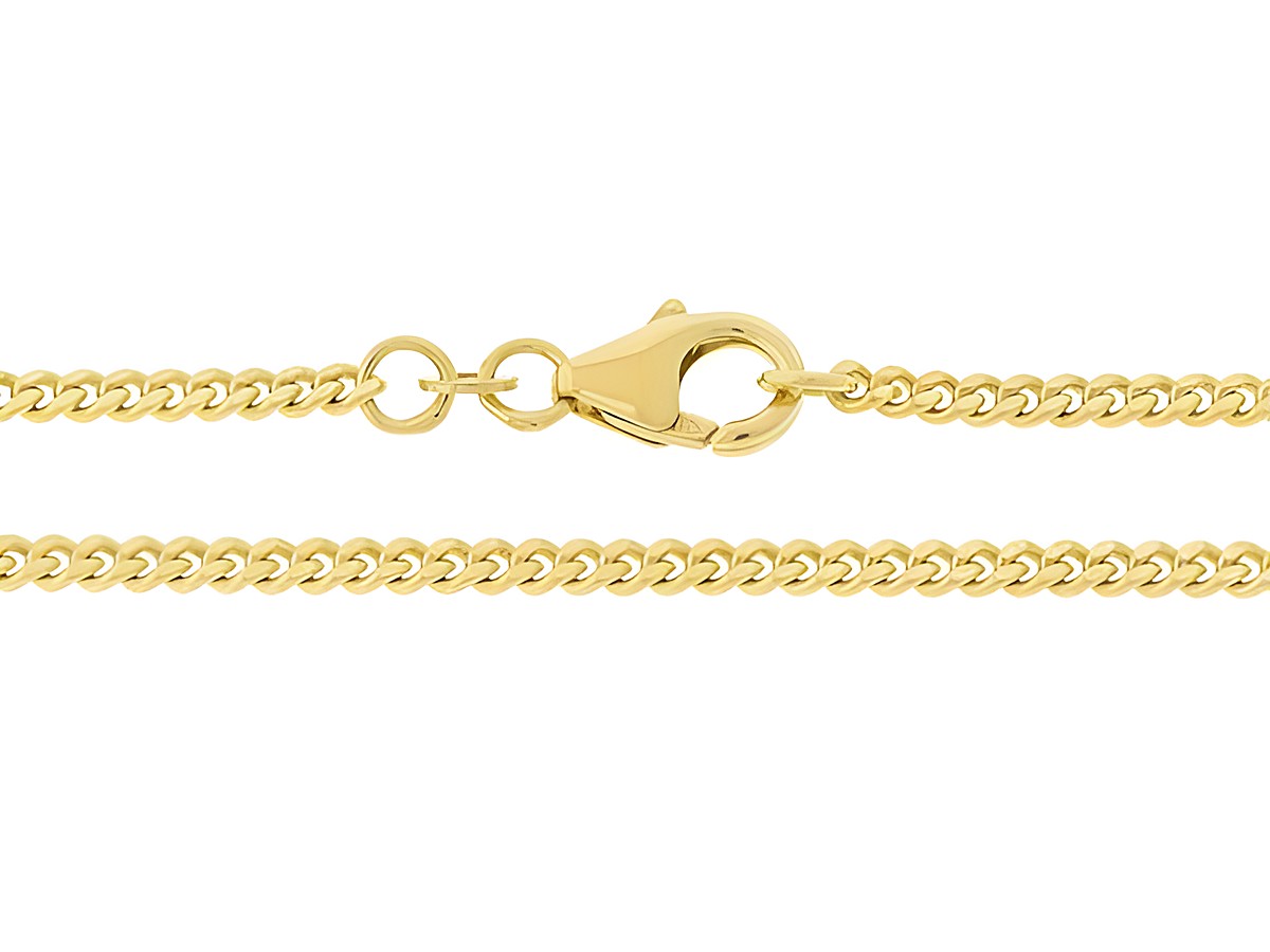 Panzerkette 333 Gold mit einer Länge von 45 cm und einer Breite von 2,4 x 1,1 mm, ausgestattet mit einem stabilen Karabiner, Hersteller Juwelier Harnisch.