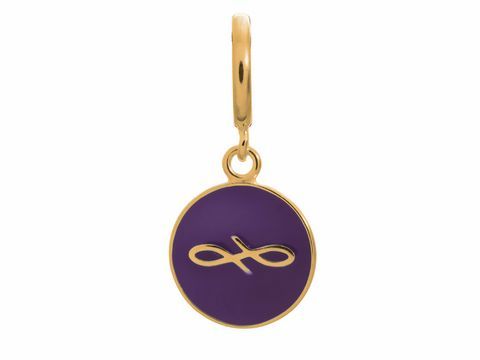 Violet Endless Coin aus Gelbgold mit einem eleganten Design und einem Symbol in der Mitte, hochwertiger Anhänger von Endless, gold auf silber, ideal als charm für Schmuckstücke.