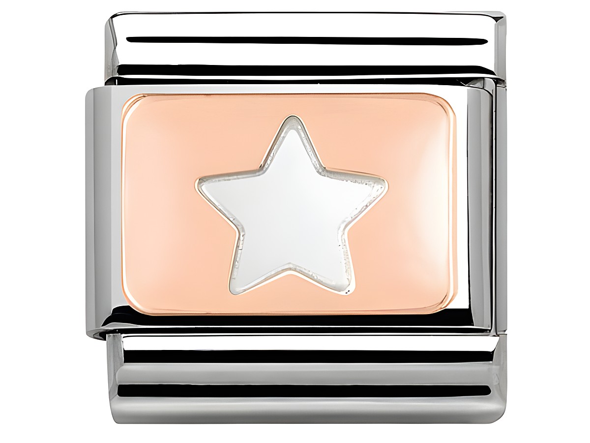 Nomination Classic Roségold 430101 09 Stern aus Roségold mit einem weißen Sternmotiv, elegant gestaltet und ideal für Armbänder, schlichte und stilvolle Schmuckoption.