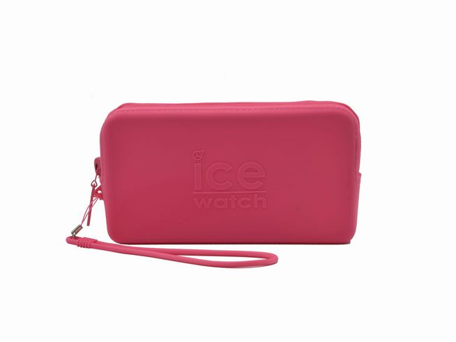 Silikon Geldbörse in neonpink von Ice Watch mit einem praktischen Reißverschluss und einem Trageband, Maße 16,5x9 cm, ideal für Accessoires und Zusatzartikel.