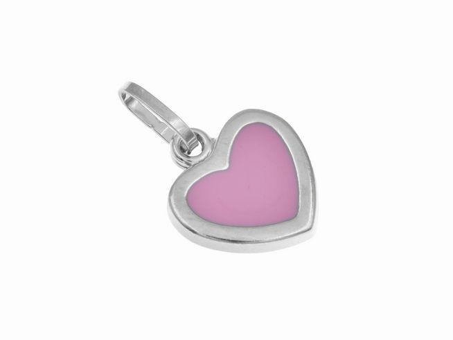 Rosa Lack Herzanhänger aus rhodiniertem Sterling Silber für Kinder, hergestellt von Juwelier Harnisch, ideal als süßes Accessoire oder Geschenk.