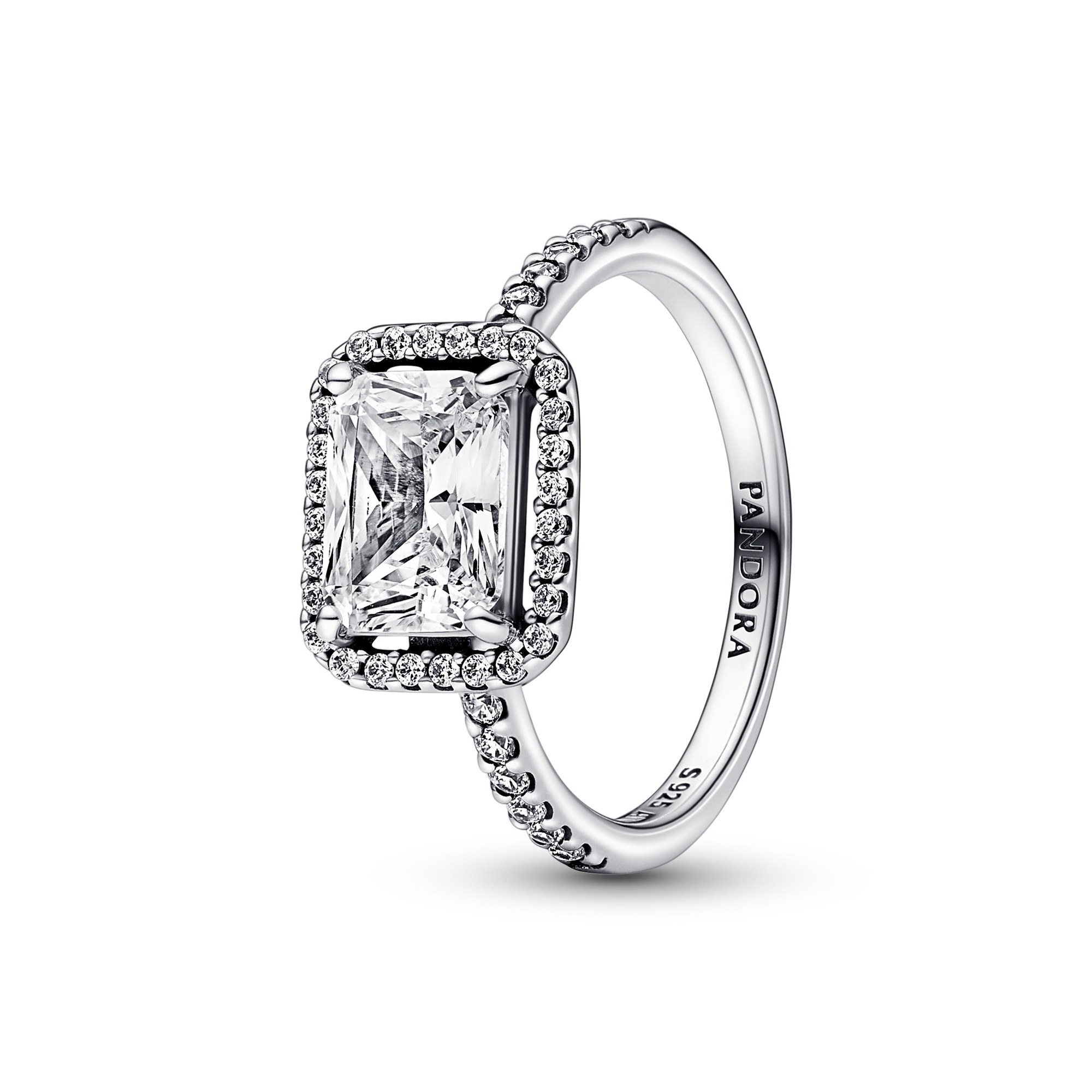 Pandora rechteckiger funkelnder Strahlenkranz Ring - Sterling Silber - Zirkonia - Klar