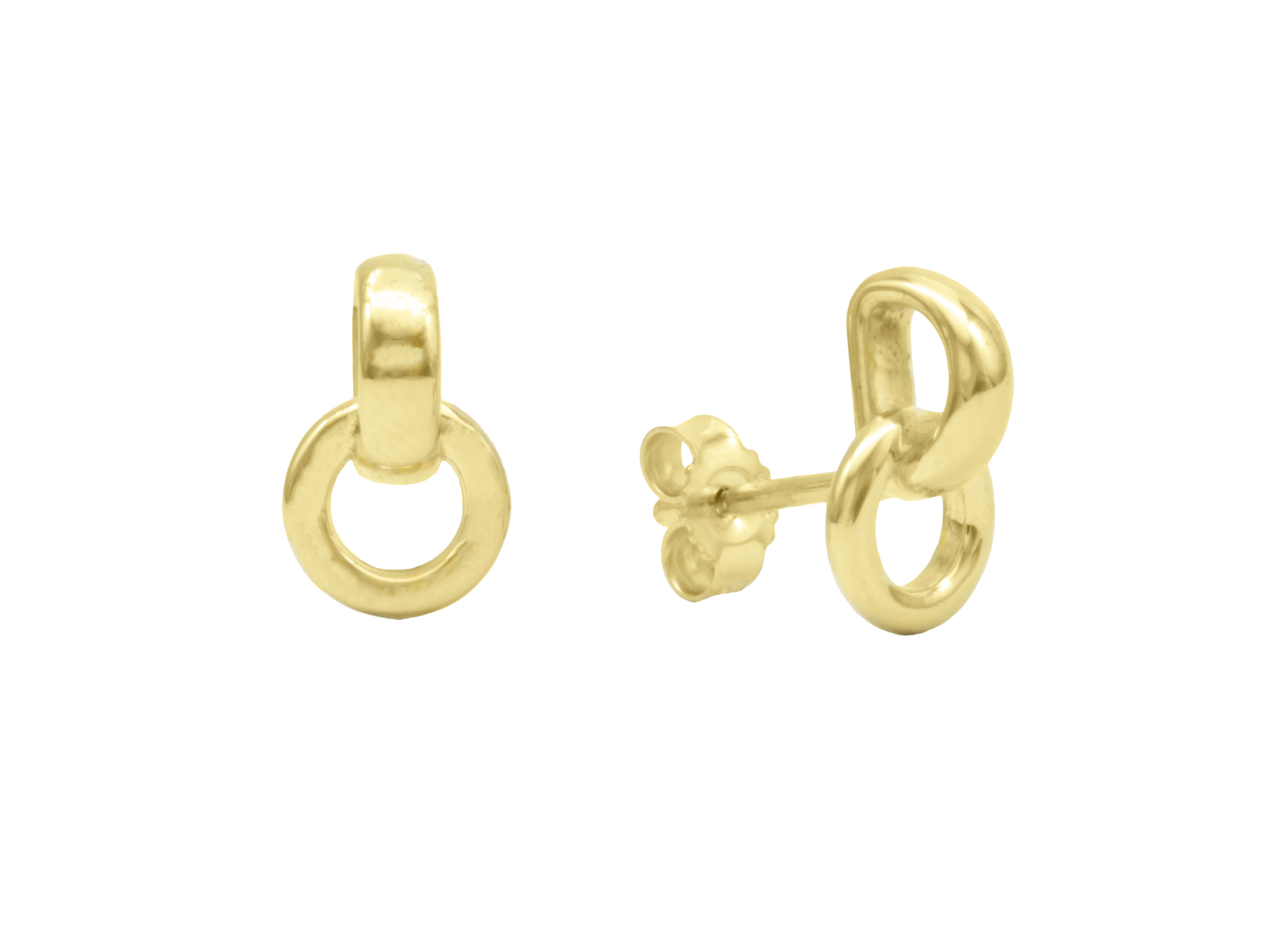 Ohrstecker aus Sterling Silber 925, vergoldet in Roségold, poliert, ohne Stein, von Juwelier Harnisch, zeigen ein modernes Design mit abstrakten Ringen.