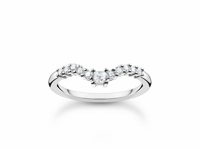 Eleganter Thomas Sabo Ring TR2398-051-14-56 aus Sterling Silber mit Zirkonia, in geschwungener Form, Größenangabe 56, ideal für besondere Anlässe.