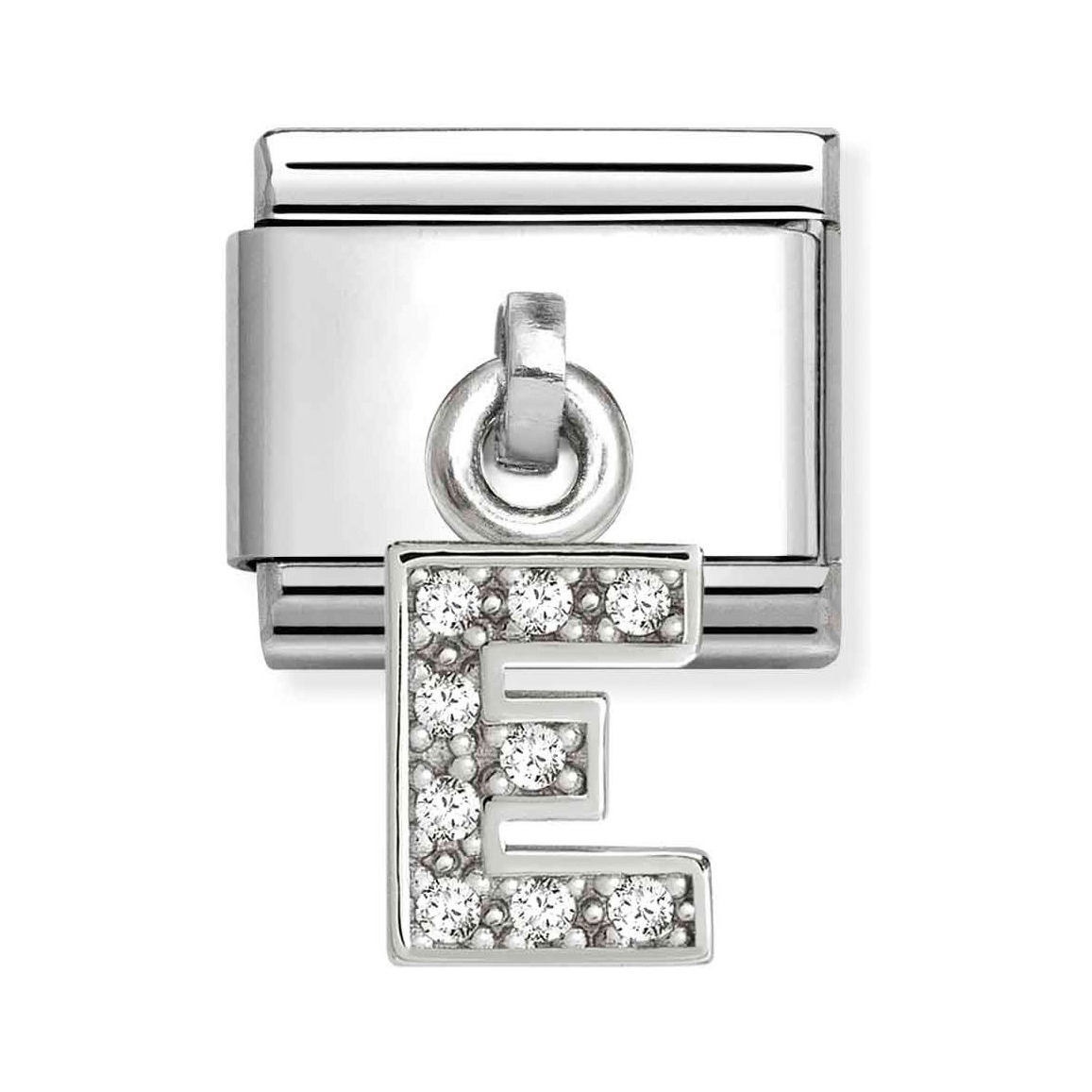 Classic Sterling Silber Charm in Form des Buchstabens E, verziert mit Zirkonia, glänzende Oberfläche, Hersteller Pandora, Neuheiten. Ideal für persönliche Schmuckstücke oder Geschenke.