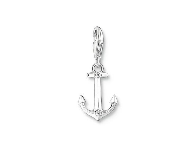 Charm-Anhänger in Form eines Ankers aus Silber mit Zirkonia-Steinen, hergestellt von Thomas Sabo, Modell 2166-051-21, ideal für individuellen Schmuck.