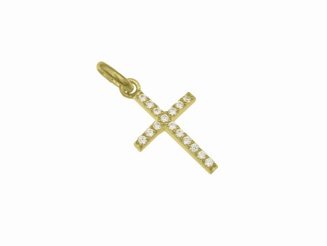 Anhänger Kreuz bezaubernd aus Sterling Silber, gelbgold vergoldet, mit Zirkonia besetzt, hergestellt von Juwelier Harnisch, ein elegantes Schmuckstück für besondere Anlässe.