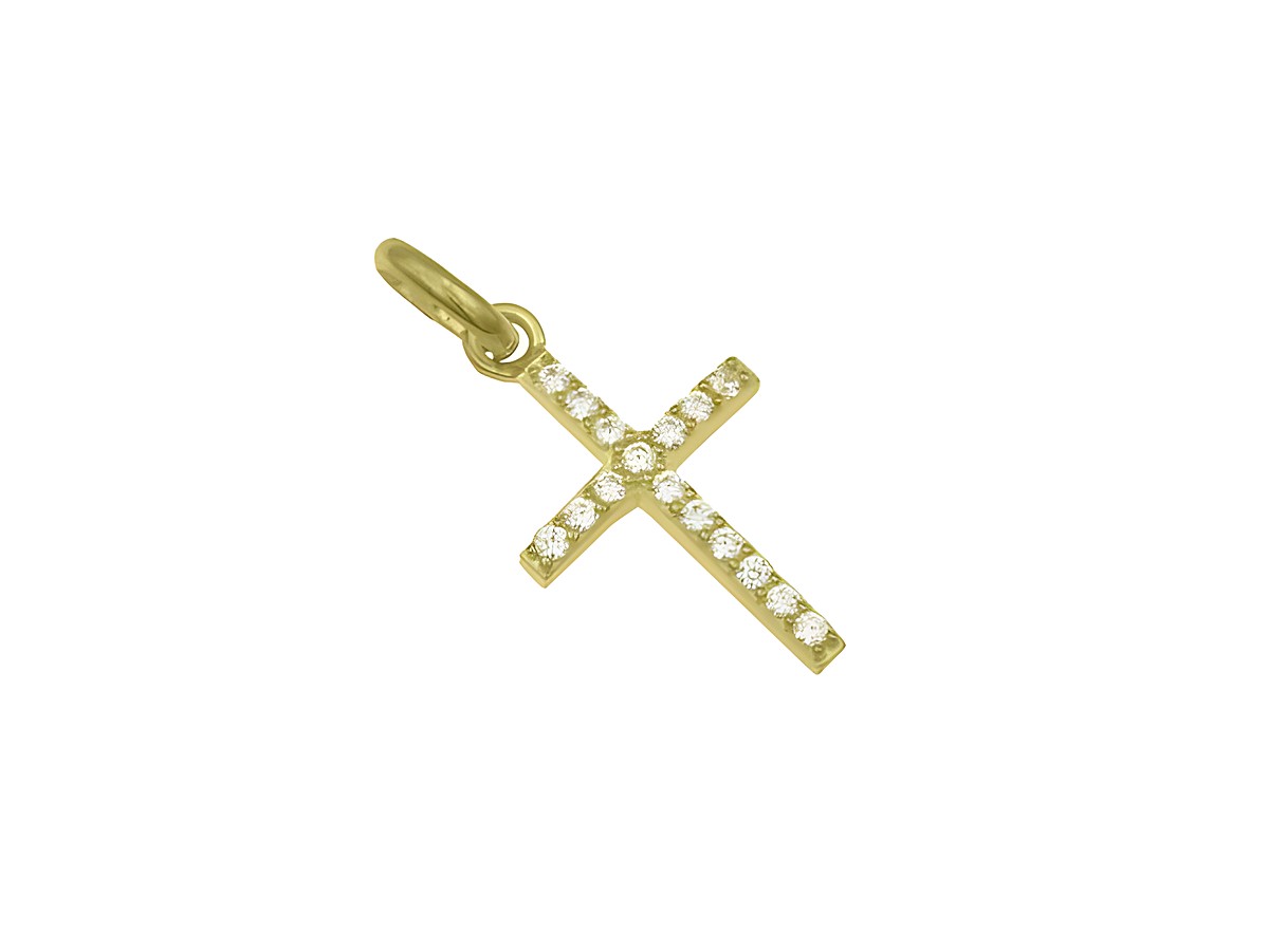 Anhänger Kreuz bezaubernd aus Sterling Silber, gelbgold vergoldet, mit Zirkonia besetzt, hergestellt von Juwelier Harnisch, ein elegantes Schmuckstück für besondere Anlässe.