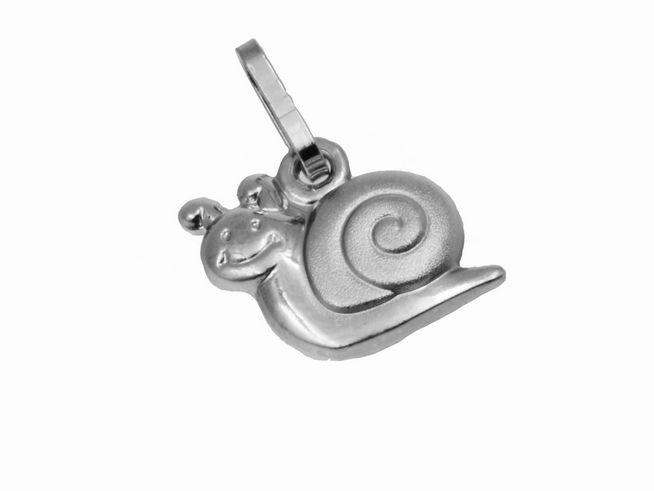 Anhänger in Form einer lustigen Schnecke aus 925 Sterling Silber, teilmattiert und rhodiniert, ideal für Kinder, hergestellt von Juwelier Harnisch.