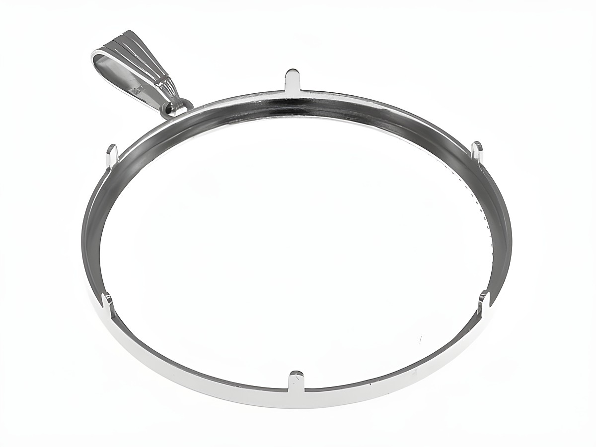 Münzfassung Anhänger aus echt Silber mit rhodiniertem Finish, Durchmesser 38,2 mm, für Münzen bis 4,0 cm, von Juwelier Harnisch, im Diamantschliff. – Ansicht 2