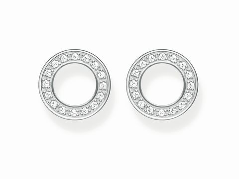 Silberne Ohrstecker von Thomas Sabo in kreisform mit einem Ring aus funkelnden Diamanten, Modell D_H0018-725-14, elegant und zeitlos.
