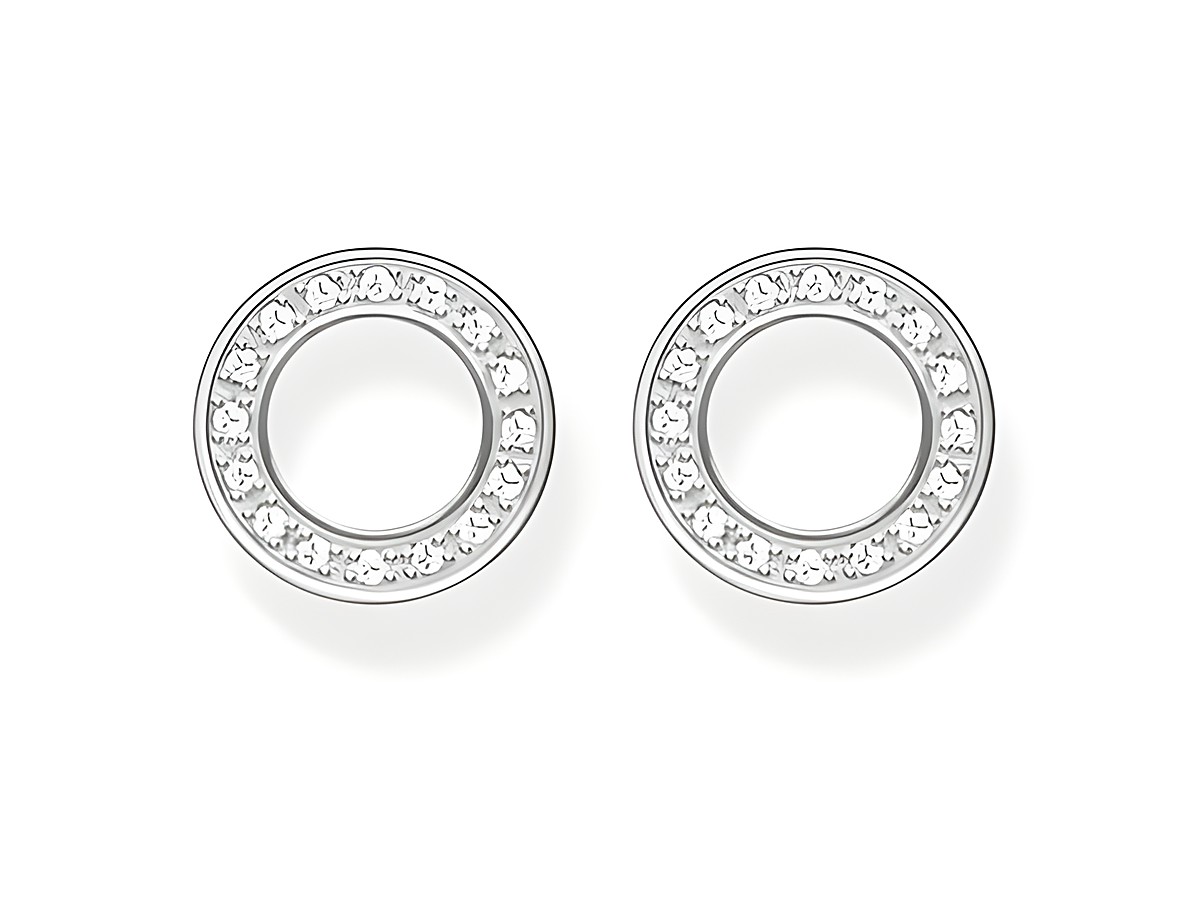 Silberne Ohrstecker von Thomas Sabo in kreisform mit einem Ring aus funkelnden Diamanten, Modell D_H0018-725-14, elegant und zeitlos.