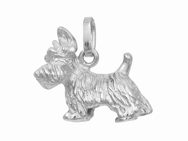 Anhänger eines West Highland White Terriers aus sterling Silber mit rhodinierter Oberfläche, kunstvoll gestaltet vom Juwelier Harnisch, ideal für Tierliebhaber.