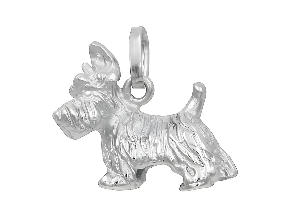 Anhänger eines West Highland White Terriers aus sterling Silber mit rhodinierter Oberfläche, kunstvoll gestaltet vom Juwelier Harnisch, ideal für Tierliebhaber.