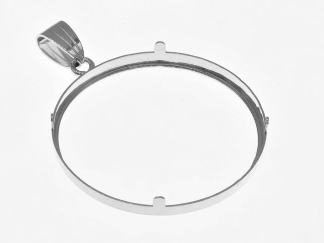 Münzfassung Anhänger aus 925 Sterling Silber rhodiniert, schlichtes Design für Münzen bis 34 mm Durchmesser, hergestellt von Juwelier Harnisch, ideal für Sammler.