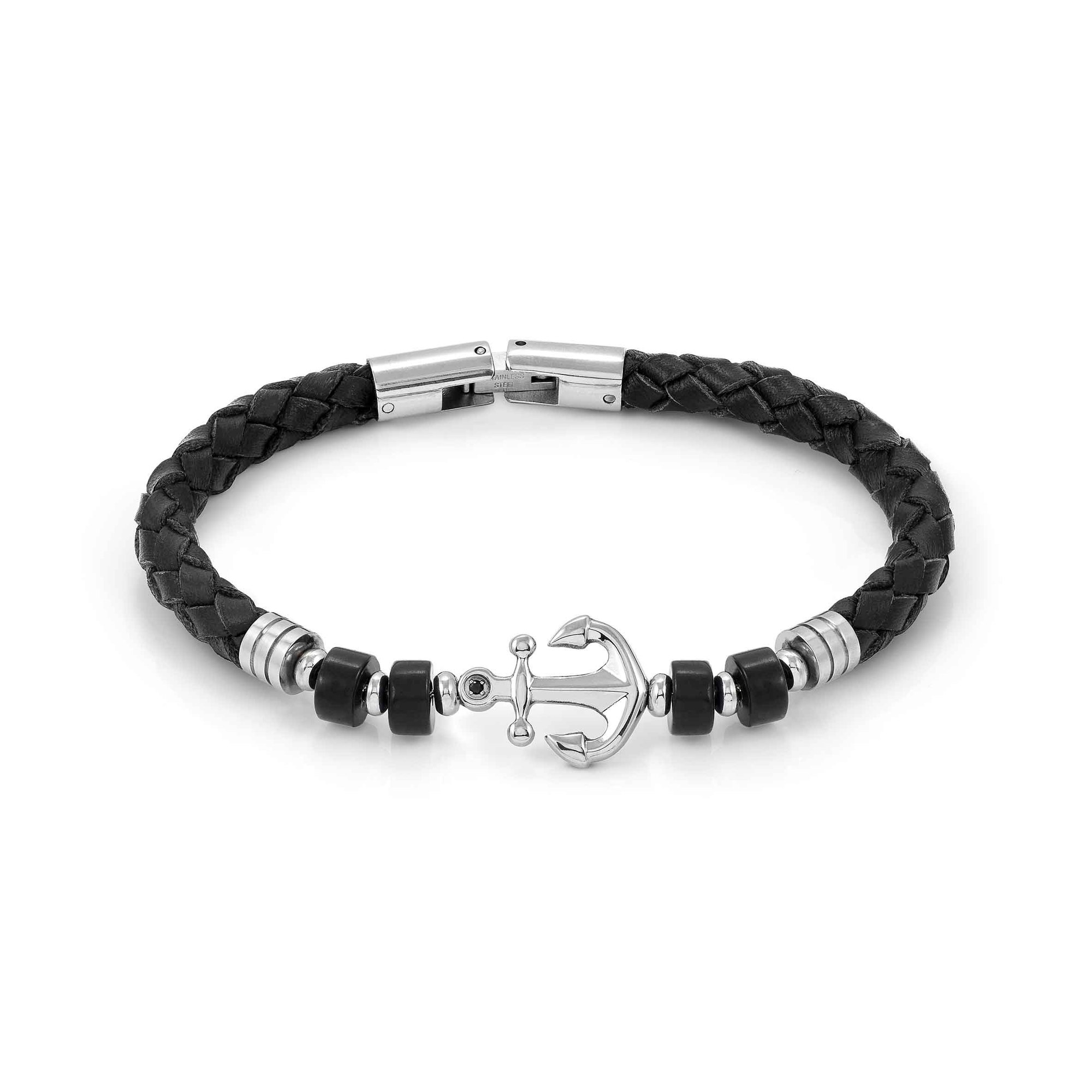 Nomination ATLANTE STONES EDITION Lederarmband - Anker - schwarzer Achat - 55 - 60 cm – Ansicht 2