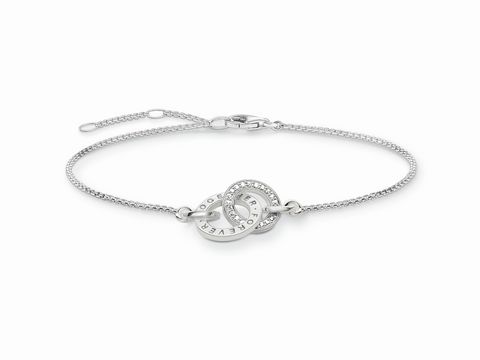 Silbernes Armband von Thomas Sabo mit Zirkonia, feine Kette und dekorativen Elementen, elegante Verzierung, Länge 19,5 cm, ideales Accessoire für stilvolle Outfits.