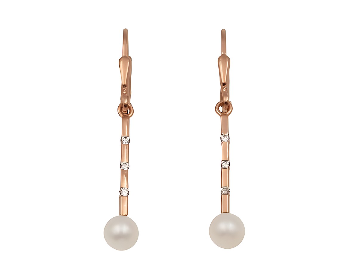 Ohrhänger aus 925 Sterling Silber, poliert und roségold vergoldet, mit Süßwasser-Zuchtperlen und Zirkonia, Hersteller Juwelier Harnisch.