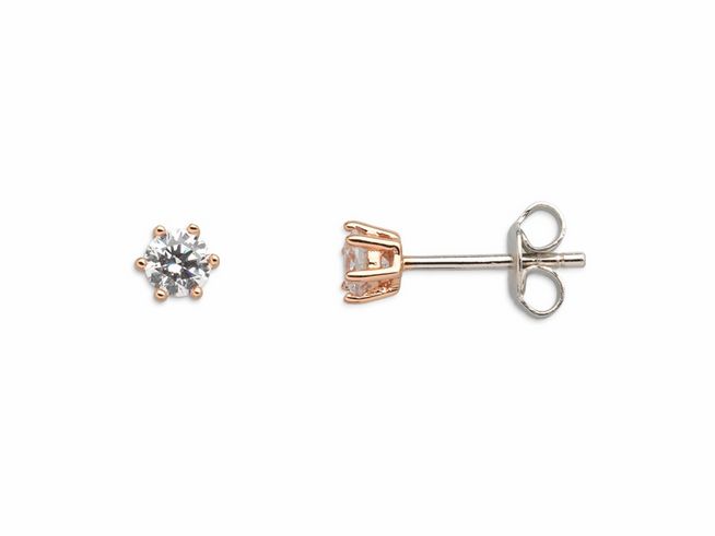 Xenox Sterling Silber Ohrringe XS7262R in Roségold Vergoldung mit funkelndem Stein, eleganter Ohrschmuck für jeden Anlass. Hochwertige Verarbeitung und zeitloses Design.